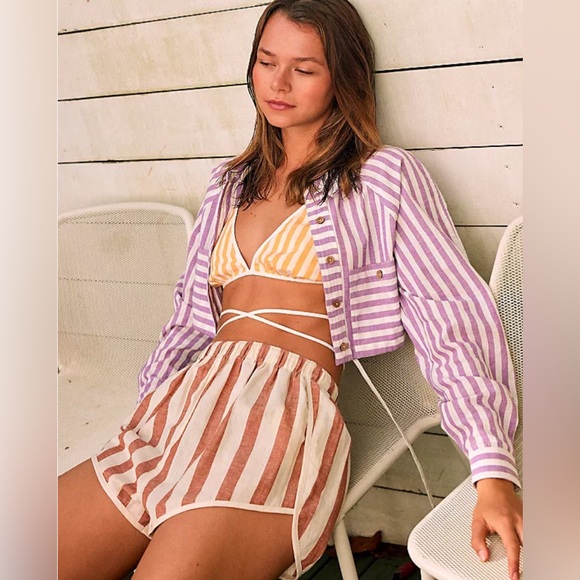 Free People The Striped Triangle Top Bikini Linen Free-est XS S M L - Picture 3 of 4